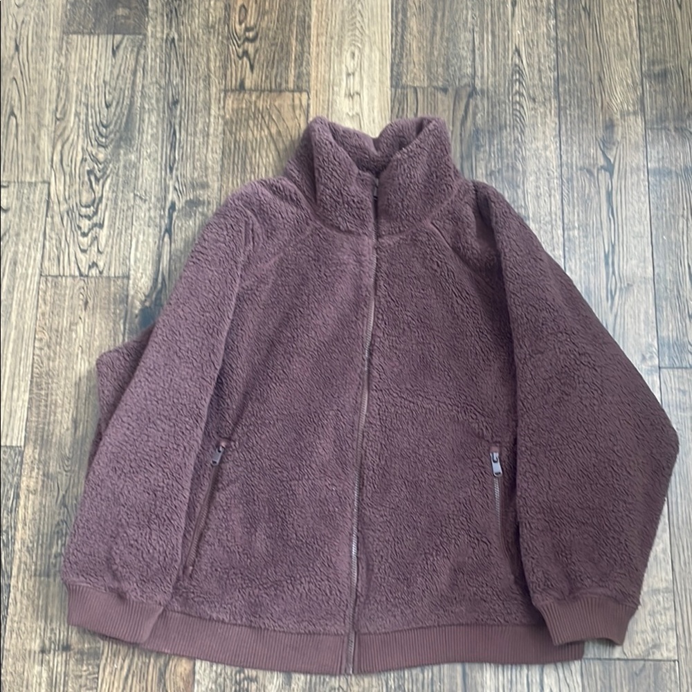 Athleta Teddy Sherpa Full Zip Jacket Brown Size 2XL